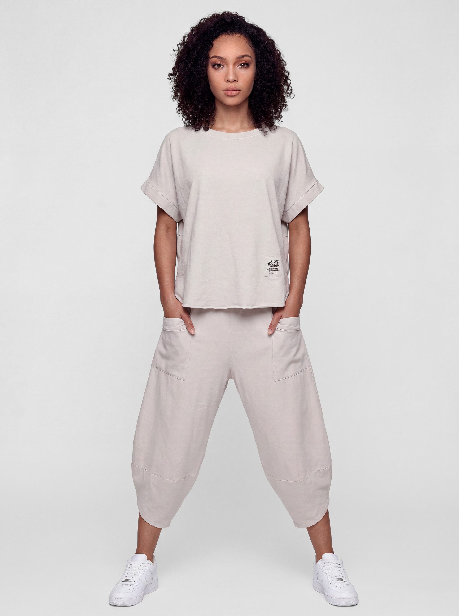 PEKIVESSA Jogginganzug Oversized Kurzarm Sweatanzug Set mit 7/8-Hose (2-tlg), Sweatshirt & Sweatpants 2-tlg.