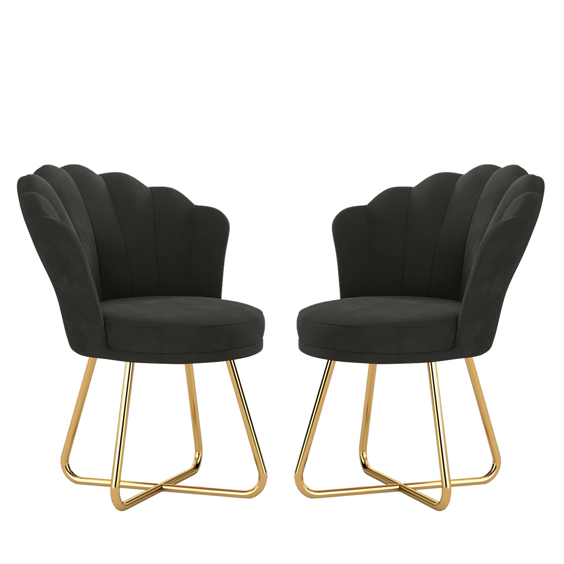 HawthyHome Polsterstuhl Polstersessel mit Blütenblatt-Rückenlehne & Goldene Metallbeine (2 St), ideal für Esszimmer & Schminktisch