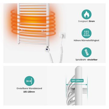 EMKE Elektrischer Badheizkörper Weiß 140x40cm 500W, mit Thermostat LCD Display Timing Funktion gebogene Form