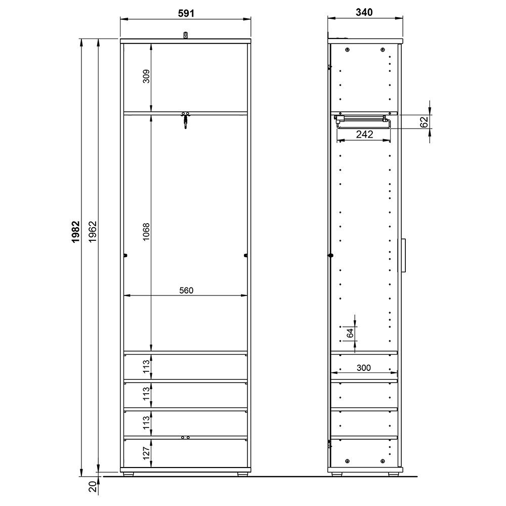 Lomadox Garderobenschrank RABAT-01 in Navarra Eiche Nb., B/H/T: ca. 59/199/34 cm