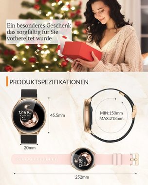 BANLVS Smartwatch (1,32 Zoll, Android, iOS), Damen Always-On-Display IP68 Wasserdichter Armbanduhr mit Herzfrequenz