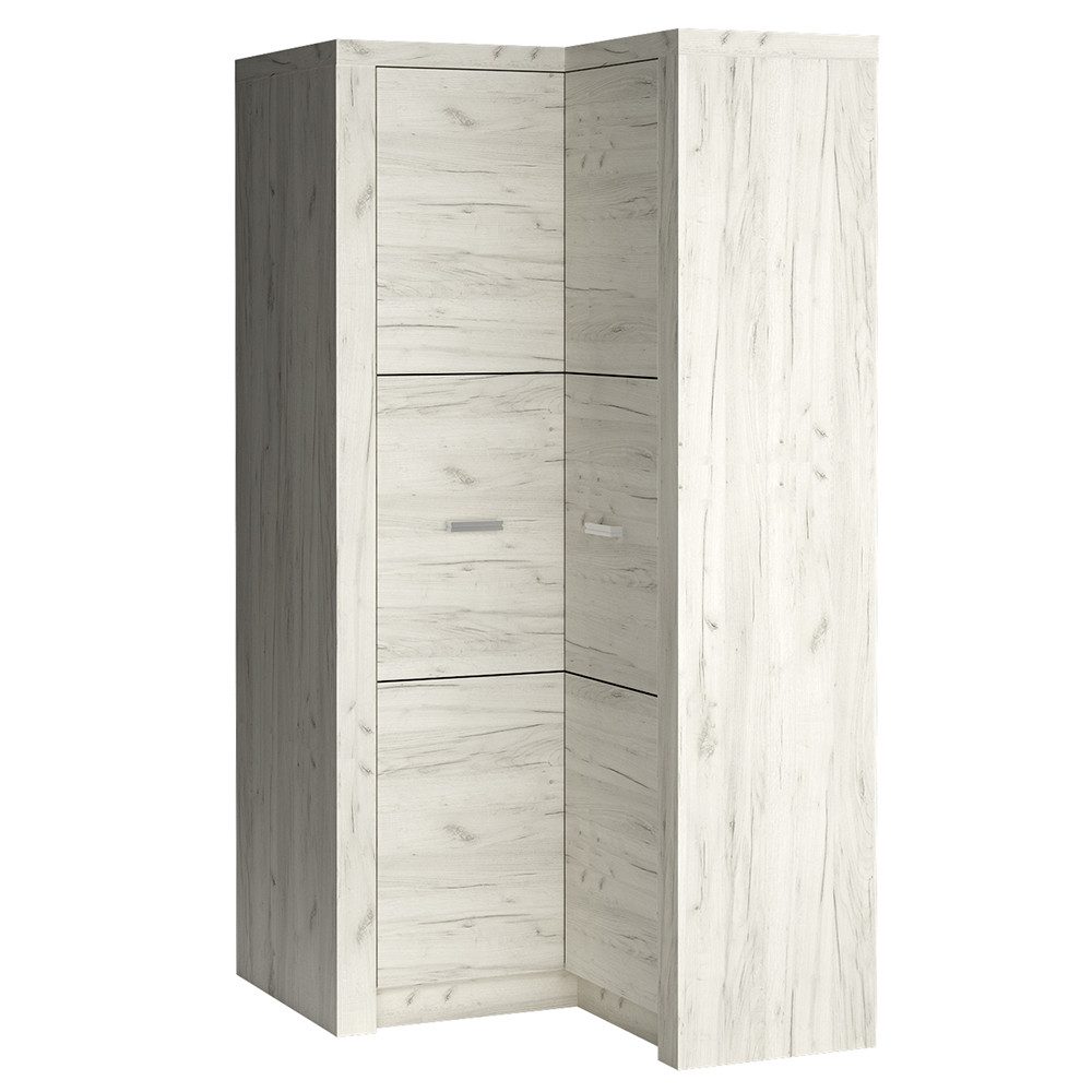 Lomadox Eckschrank INGENIO-161 Kleiderschrank Garderobenschrank Schlafzimmerschrank Esche weiß