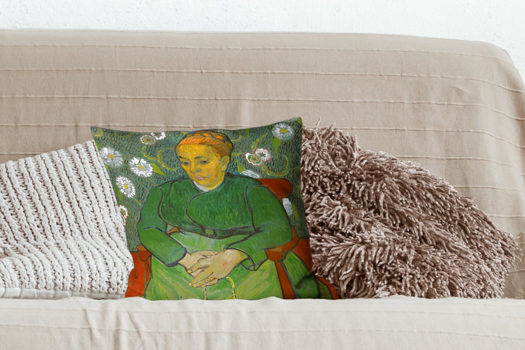 berceuse mit van Madame - Schlafzimmer, (Porträt Sofakissen Zierkissen Füllung Wohzimmer, Vincent La Deko, Dekokissen Gogh, von für Roulin) MuchoWow