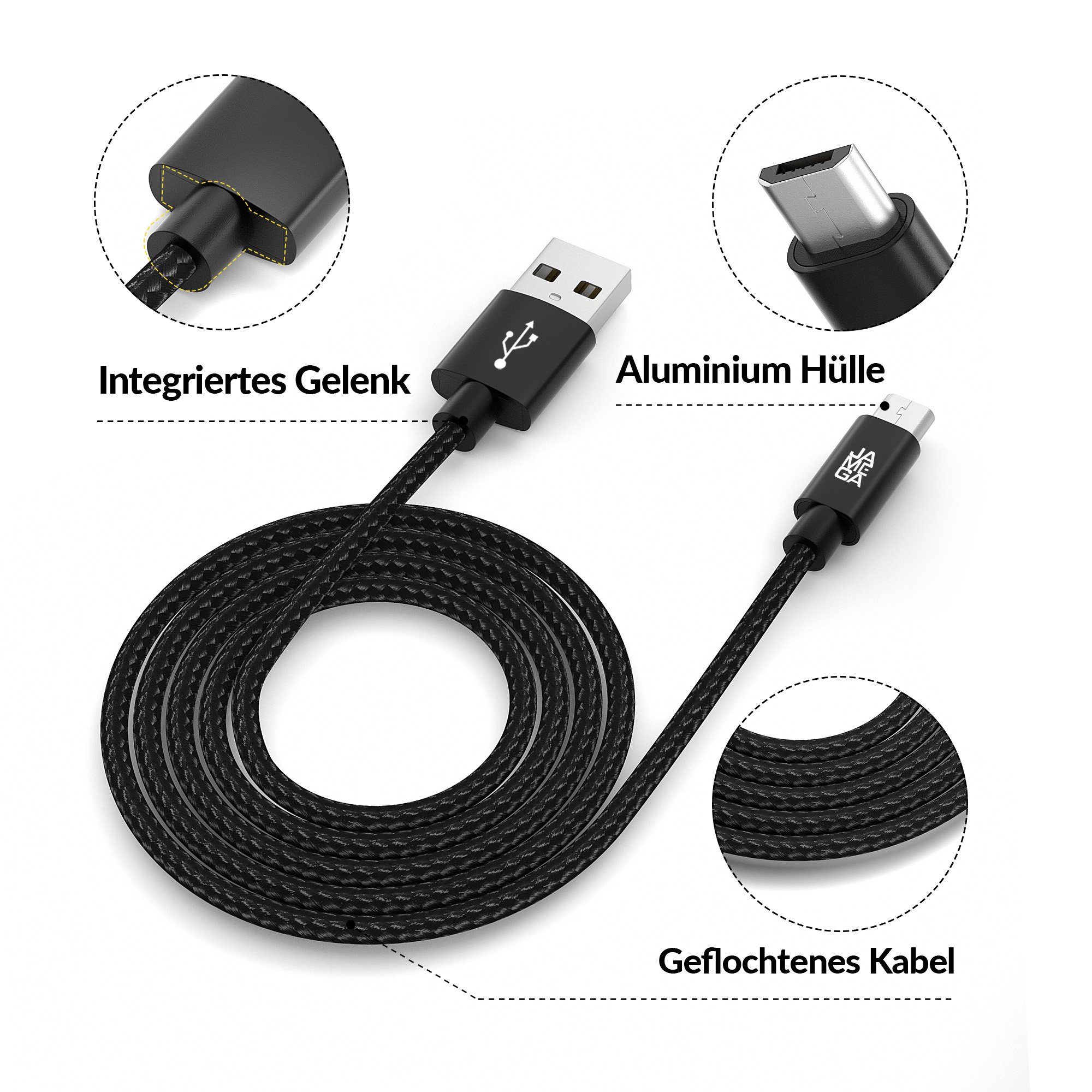 JAMEGA Micro USB Kabel Ladekabel Daten für Tablet Samsung Huawei PS4 XBOX LG USB-Kabel, USB, Micro USB, (100 cm) – Bild 4 von 5
