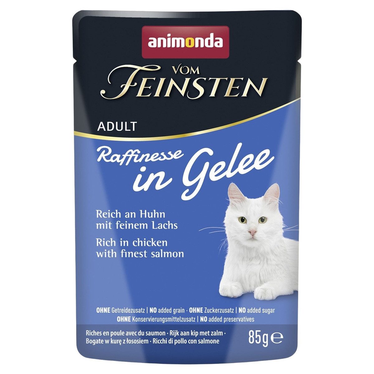 Animonda vom Feinsten Raffinesse in Gelee Adult reich an Huhn mit Lachs 85 g -, Nassfutter für: Katze