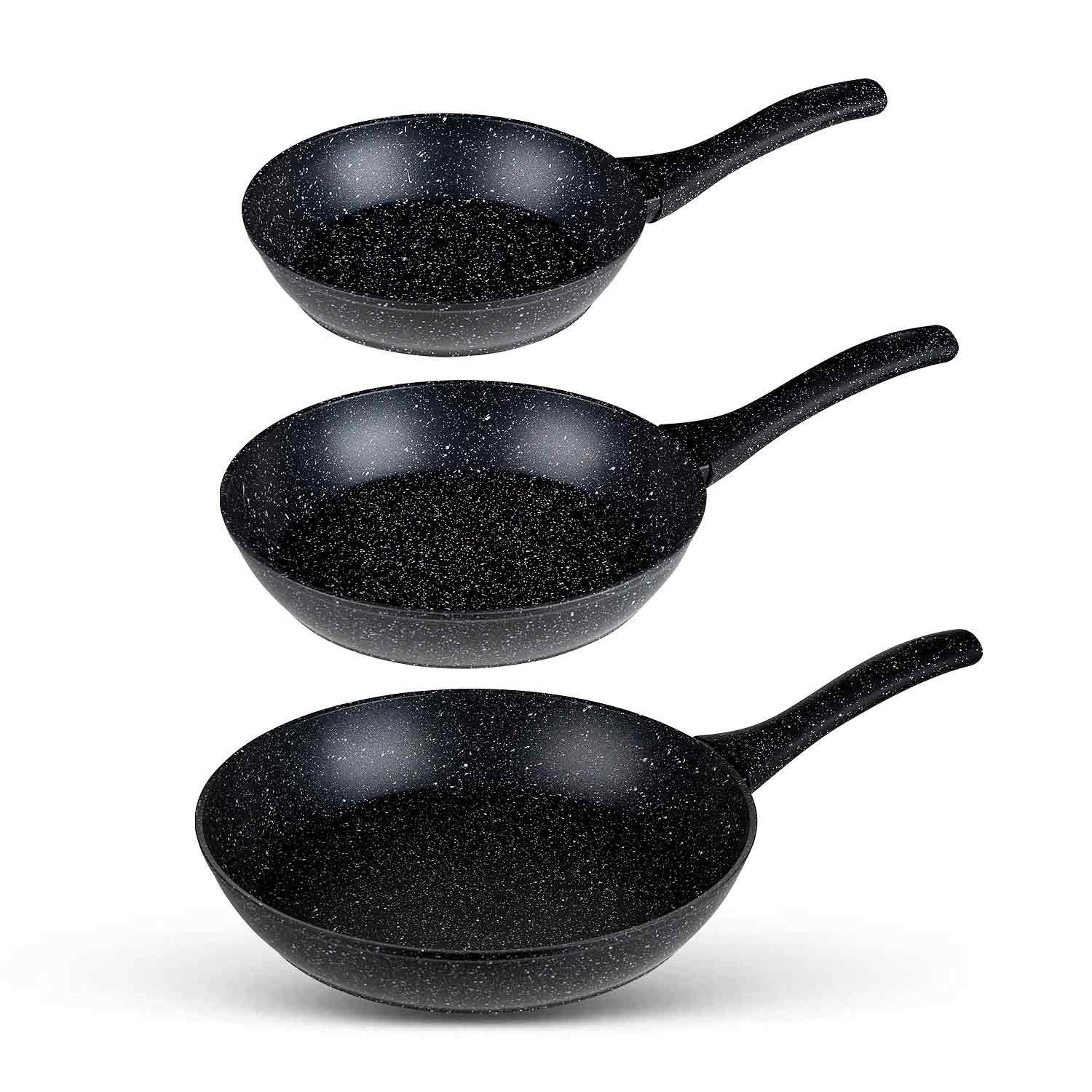 BEM Pfannen-Set Pfannen mit Glasdeckeln (20, 24, 28 cm), Aluminium und Antihaftbeschichtung (Set, 6-tlg., komfortable und hitzebeständige Griffe), für alle Herd – Bild 3 von 5