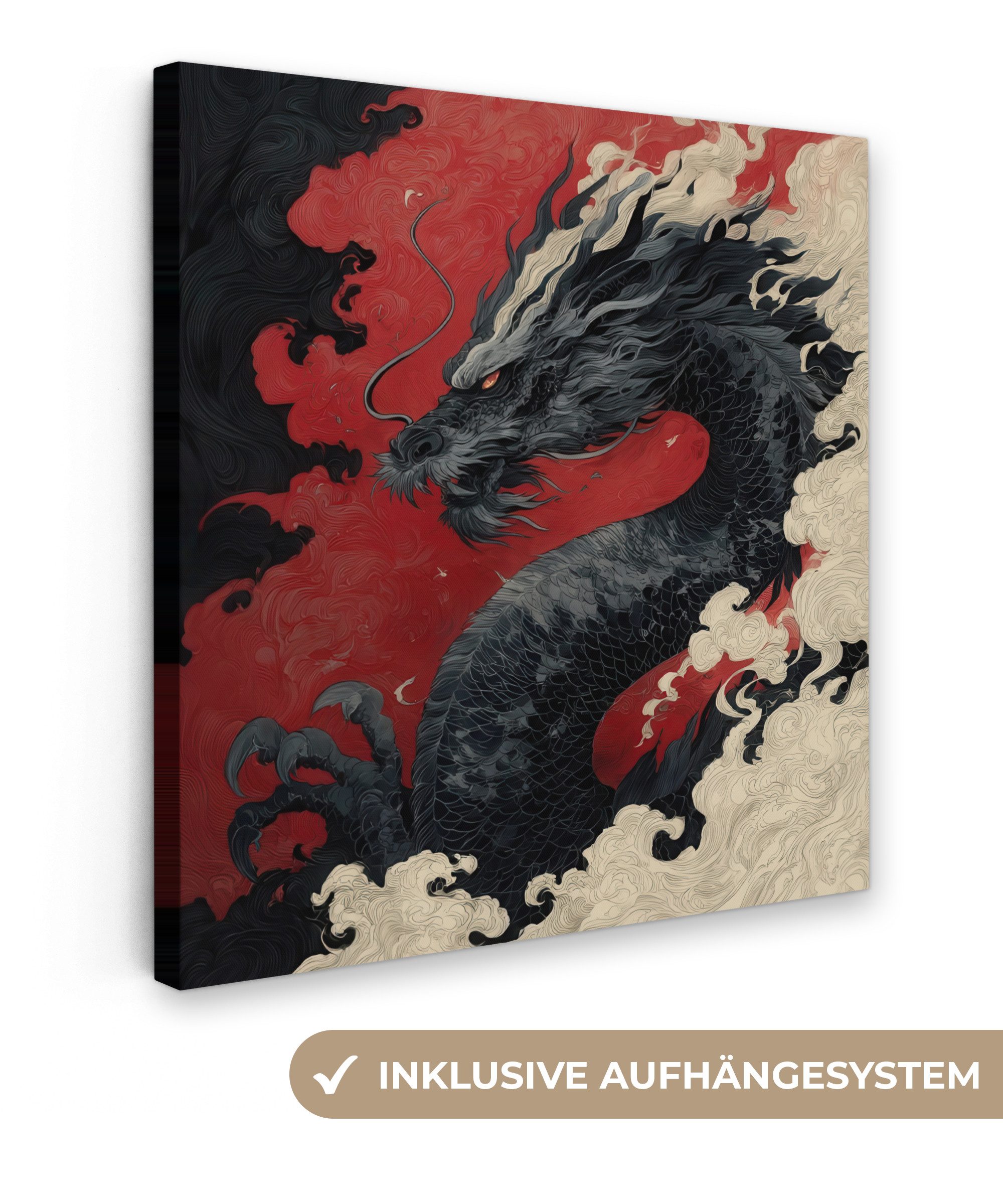 OneMillionCanvasses® Leinwandbild Schwarzer Drache - Rauchwolken - Rot, Fot günstig online kaufen