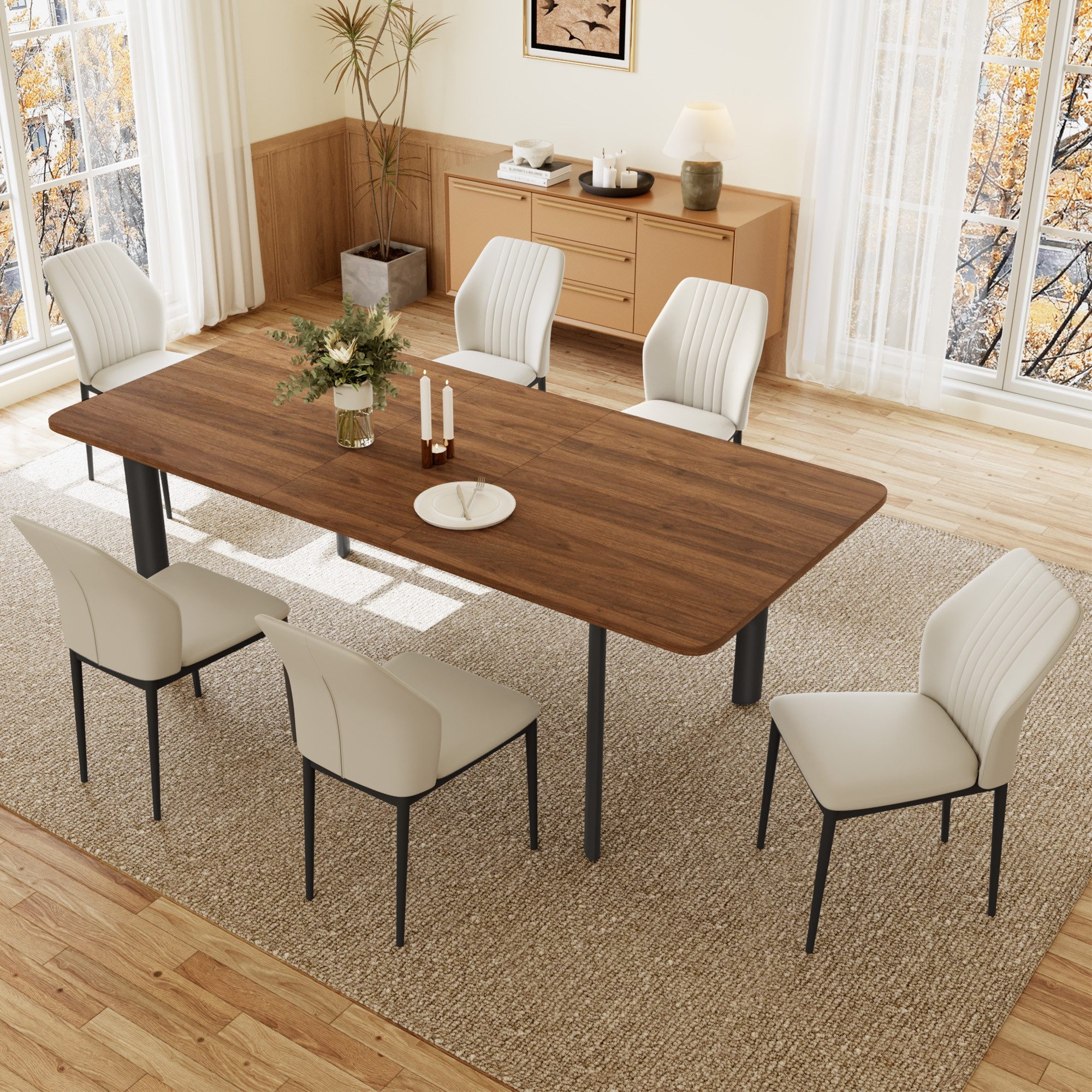 Jiexi Essgruppe Esstisch Mit 6-8 Stühlen Set, Essgruppe Tisch Ausziehbar 160-200cm