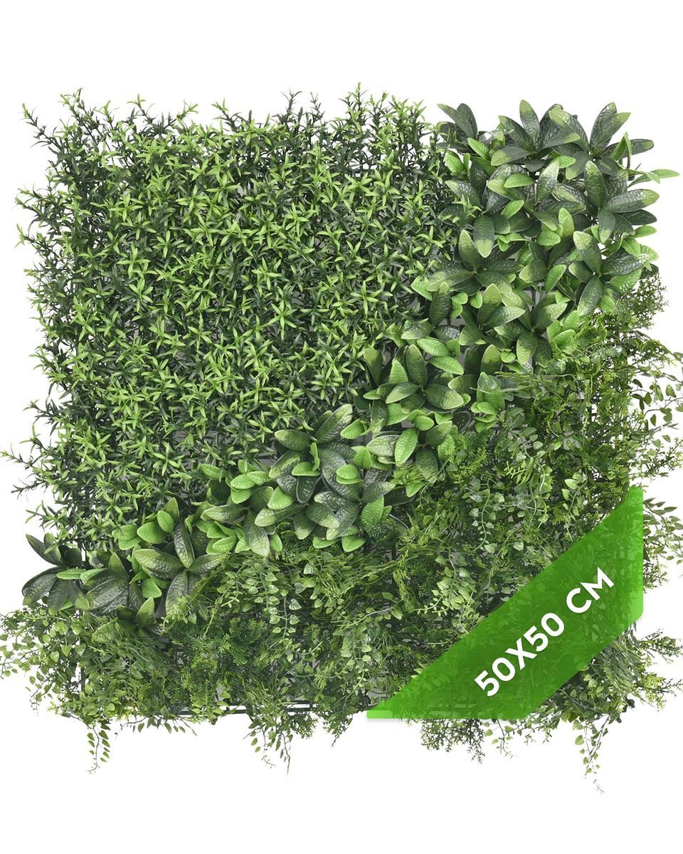 Kunstpflanze Künstliche Pflanzenwand Indoor & Outdoor, Blumenwand, Green Wall Waldgrün, JELLE & JACOB, Höhe 50 cm, pflegeleicht & langlebig für Wohlfühl-Atmosphäre