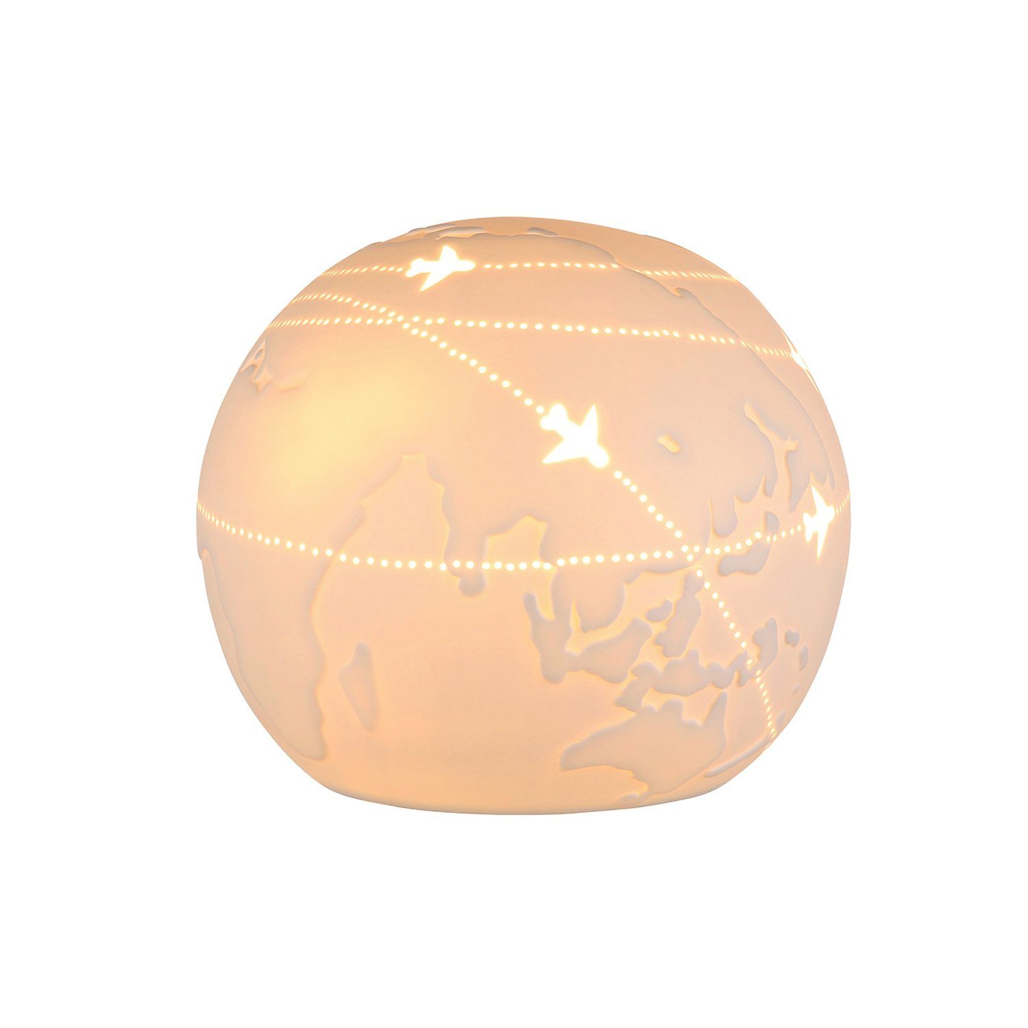 GILDE Tischleuchte GILDE Lampe Kugel Weltenbummler - weiß - H. 19cm x D. 23cm