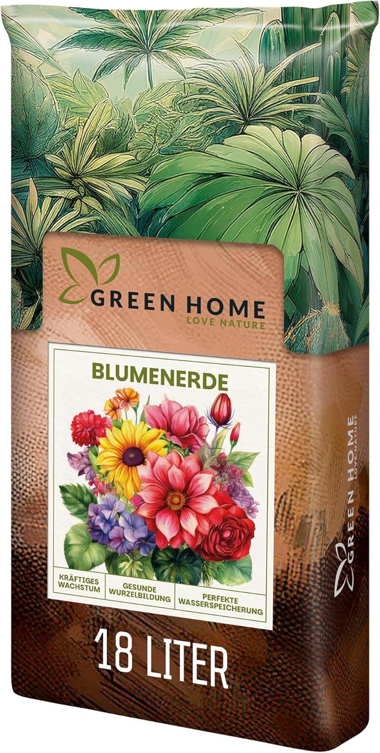 GREEN HOME LOVE NATURE Blumenerde Blumenerde, Pflanzerde für Zimmerpflanzen, Balkon & Garten 18 L, 36 L, 72 L, Langzeitdünger, Perlite, Kokosfasern, pH 5,8, gute Drainage