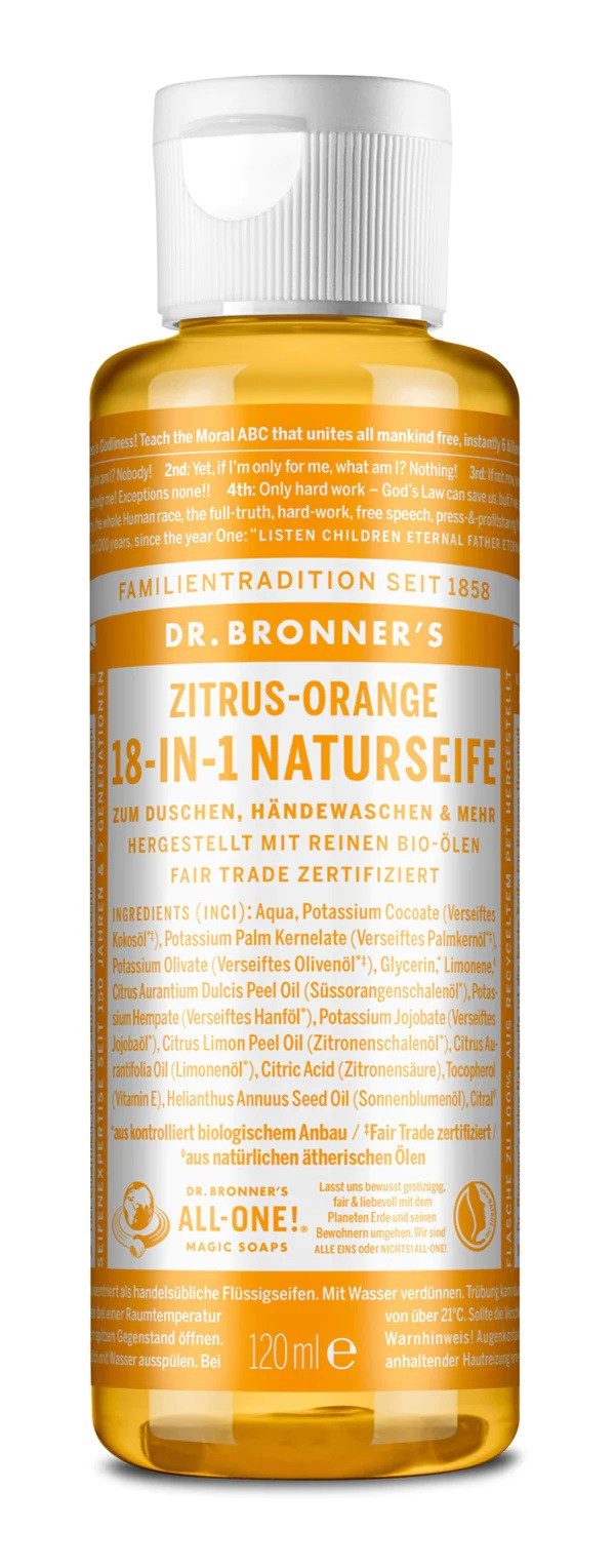 Dr. Bronners Flüssigseife Dr. Bronner's 18-in-1 Flüssigseife Zitrus Orange 3,8 Liter