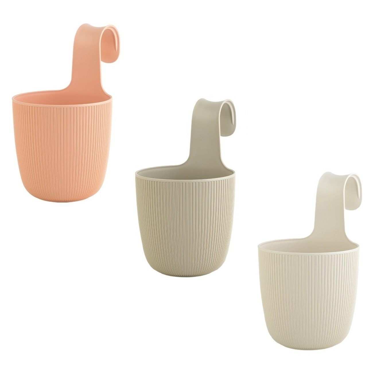 Engelland Blumentopf Blumentopf zum Hängen (Vorteils-Set, 3 St., Fassungsvermögen 2,3 Liter), UV-Beständig, Frostbeständig, Drainagesystem, ideal für Geländer/Zäune Apricot/Sand/Beige