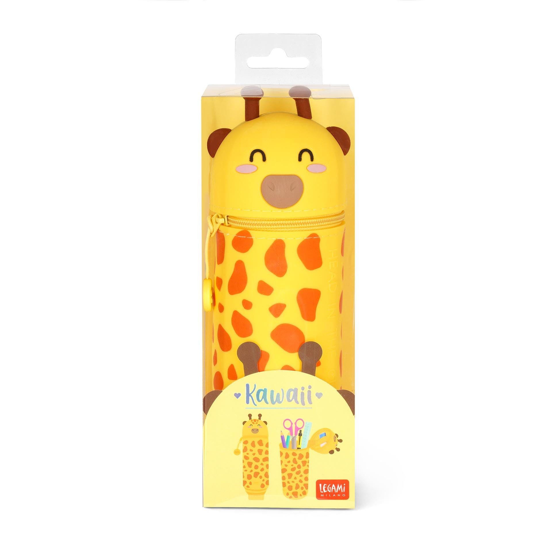 Legami Federmäppchen 2-in-1 Silikontasche 18,5 cm für Stifte und Marker, Kawaii Giraffe Design, Tischstifthalter, Reißverschluss – Bild 5 von 5