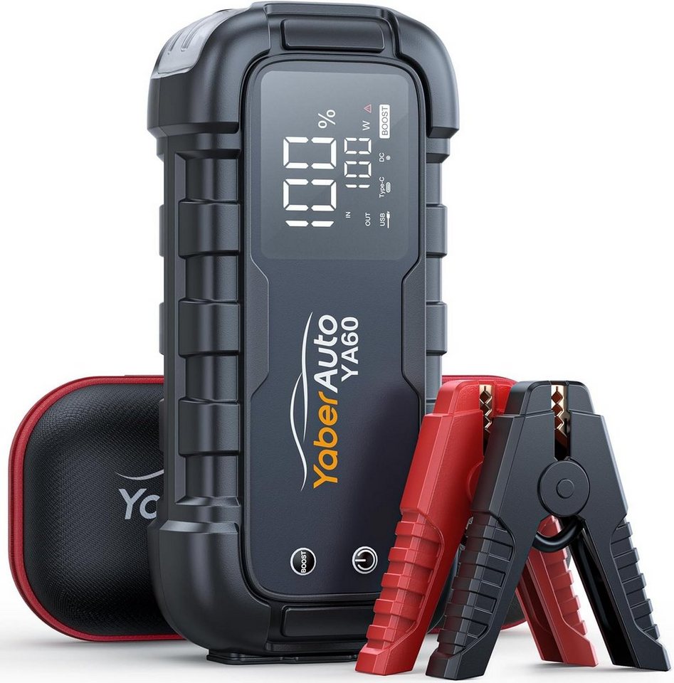 Yaber 6000A Starthilfe Powerbank fürs Auto 45W Schnellladung Starthilfegerät 26800 mAh, LCD- Display, 600 Lumen LED Taschenlampe