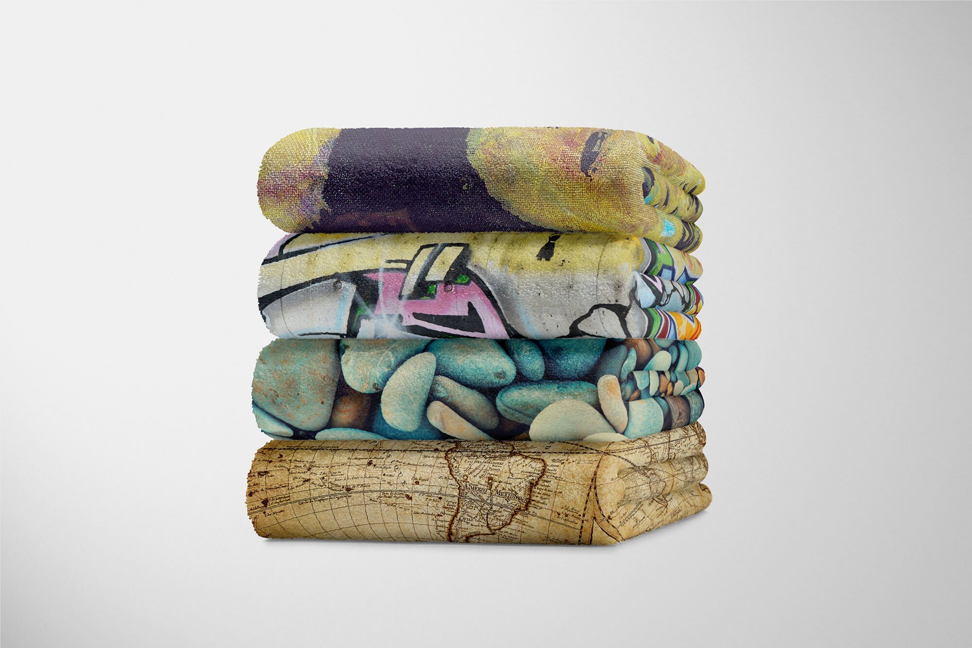 Sinus Art Handtücher Handtuch Strandhandtuch Saunatuch Kuscheldecke mit Fotomotiv Runde Steine Fotok, Baumwolle-Polyester-Mix (1-St), Handtuch