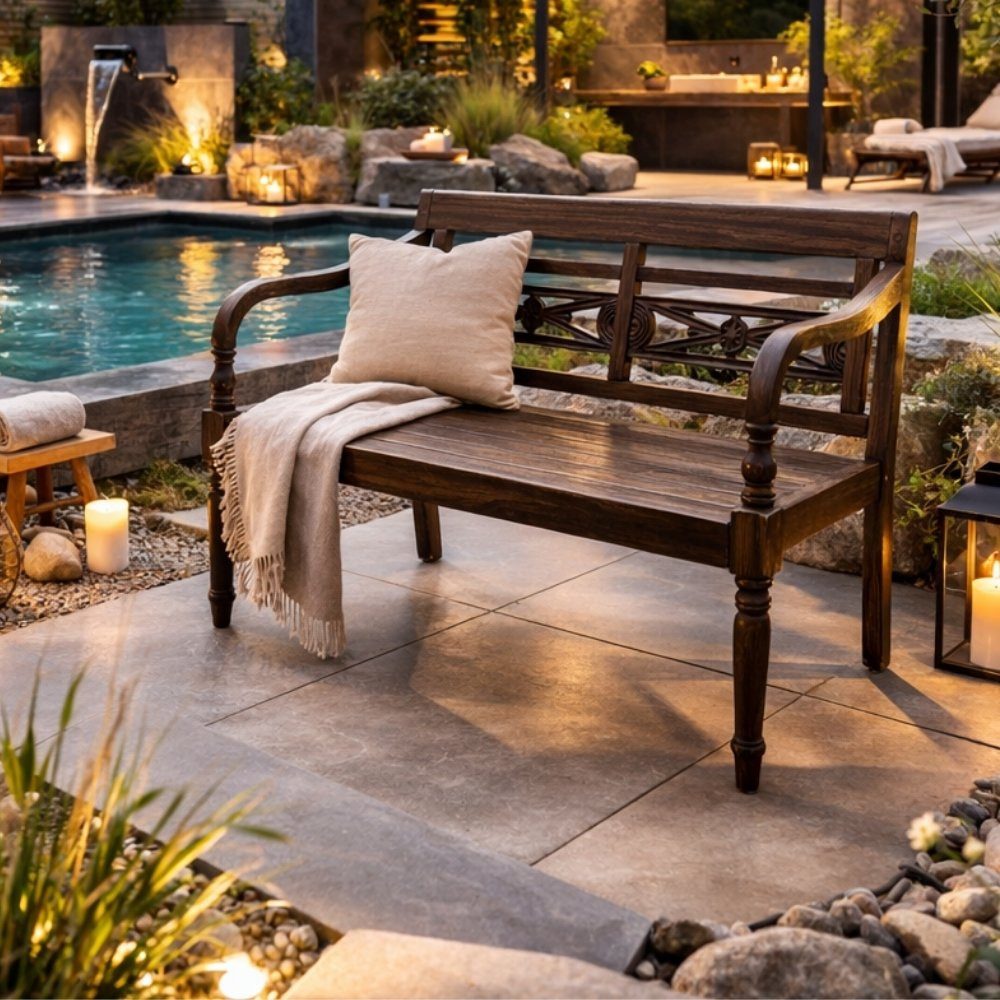 LebensWohnArt Sitzbank Massive Teakholz Sitzbank CHRISTOS 100cm brown Outdoor Gartenbank