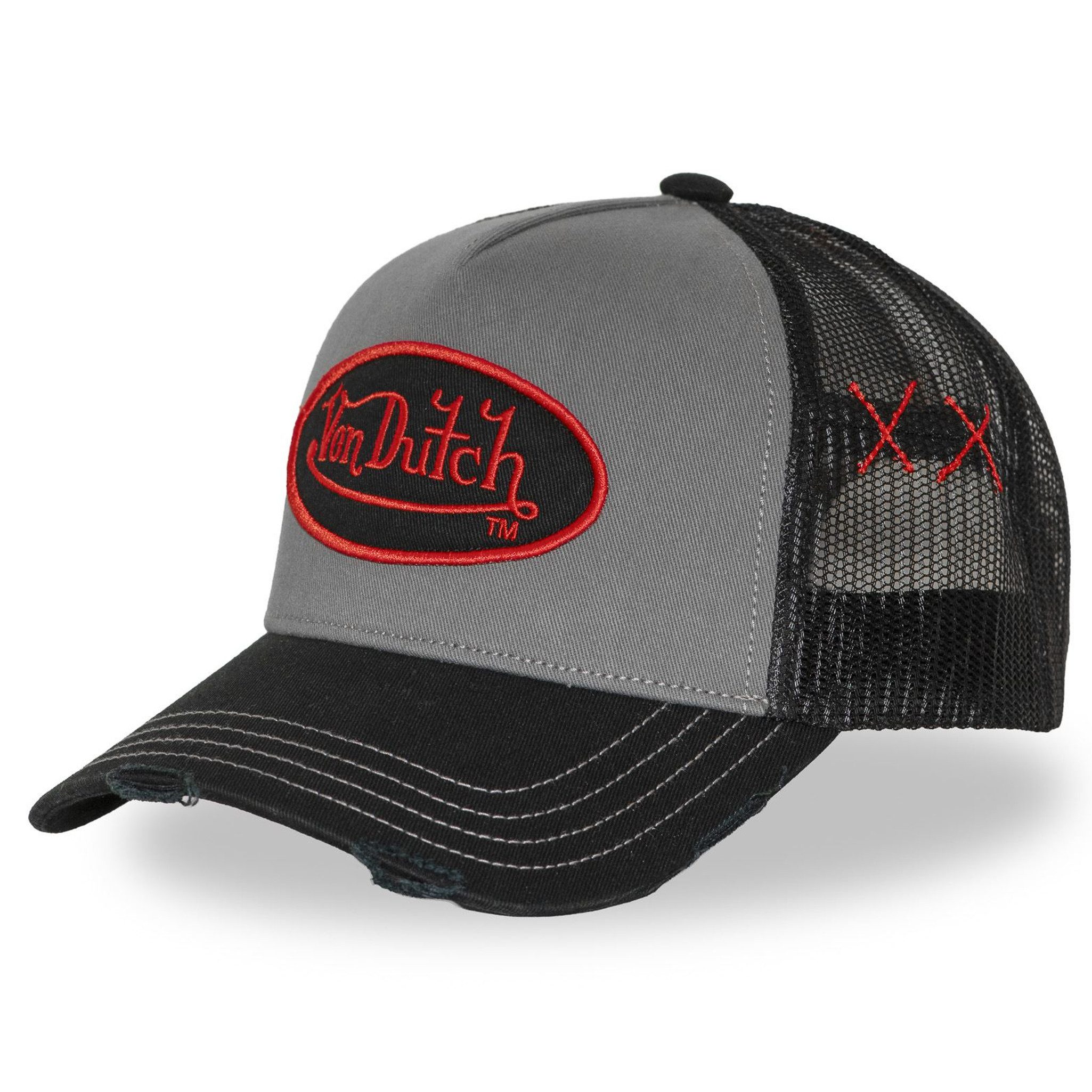 Von Dutch Trucker Cap Von Dutch Originals Trucker Cap - CALIFORNIA TWILL Used Grey Black (Basecap, Basecap, Meshcap, Trucker Kappe) Used-Look