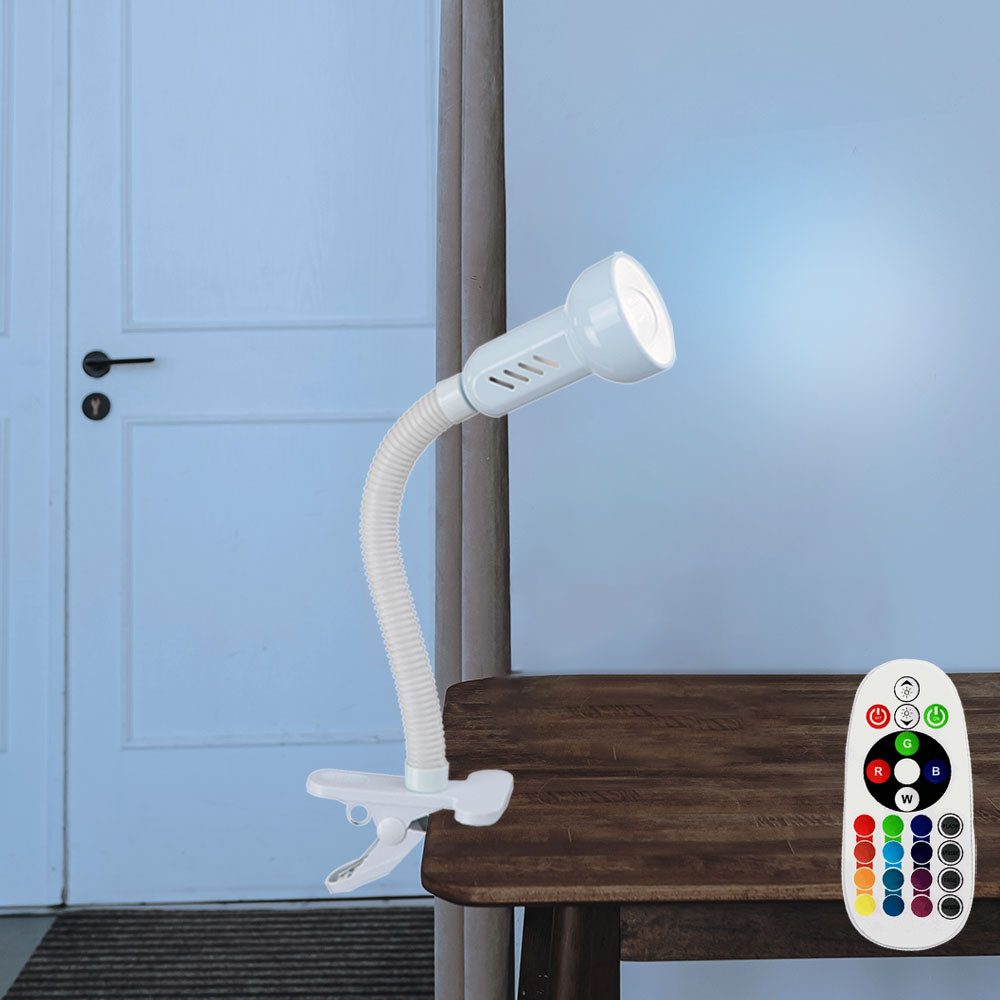 GLOBO LIGHTING Klemmleuchte, Leuchtmittel inklusive, Warmweiß, Farbwechsel, Schreibtischleuchte Klemmlampe RGB LED Flexo-Arm Fernbedienung dimmbar