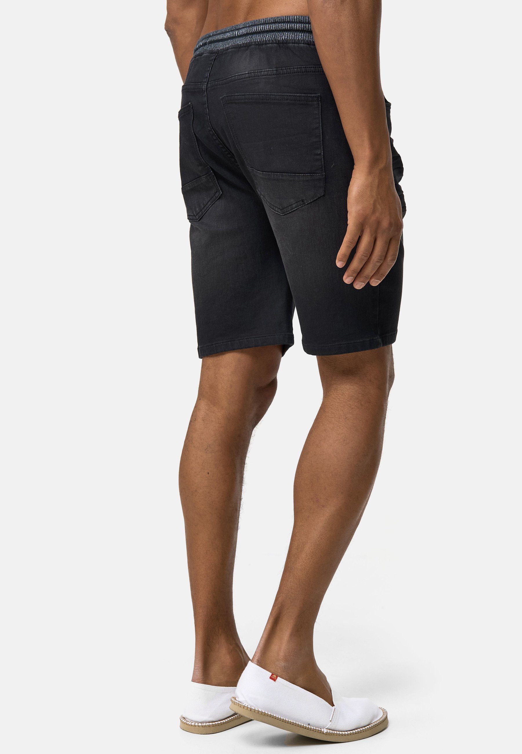 Indicode Jeansshorts Herren Ettore Jeans Shorts Herrenshorts mit 5 Taschen und elastischem Bund mit Kordelzug