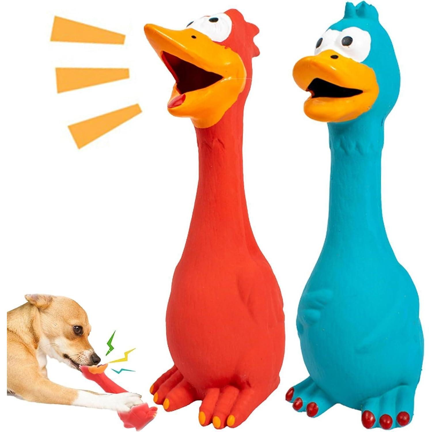 LuxusKollektion Tierquietschie Spielzeug Gummi Quietschendes Huhn Zahnpflege Rot + Blau 20cm