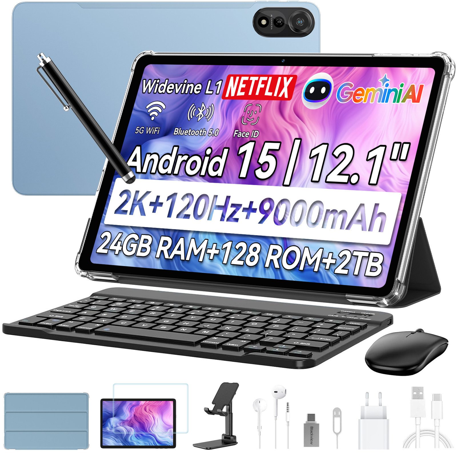 blackview 2026 12“ Mega2 128/256GB 4G LTE Android 15 2,4K Display Tablet (12", 256 GB, Android 15, 4G (LTE), 5G WiFi, 2K, Android 15, 9000mAh, 4G LTE, 128/256GB)