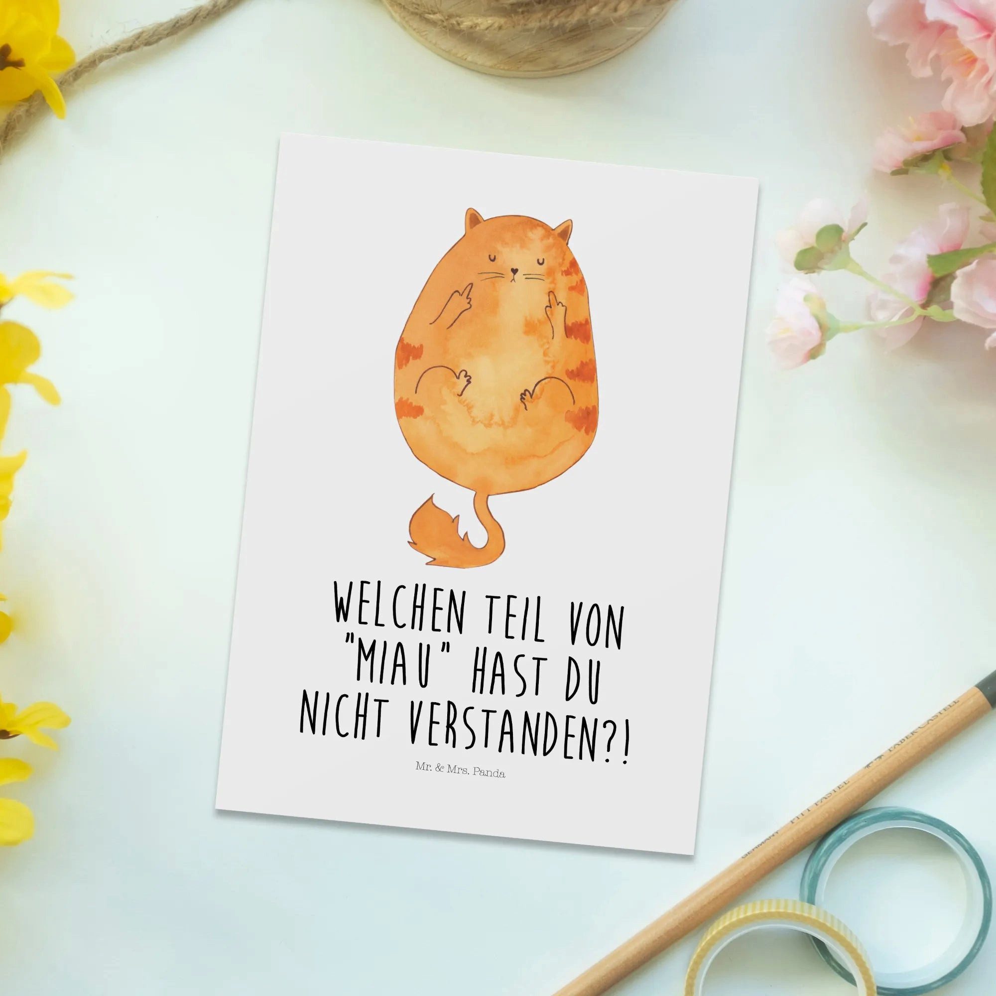 Thumbnail - Mr. & Mrs. Panda Postkarte Katze Mittelfinger - Weiß - Geschenk, nliebhaber, Grußkarte, Ansichts, Multifunktionalität