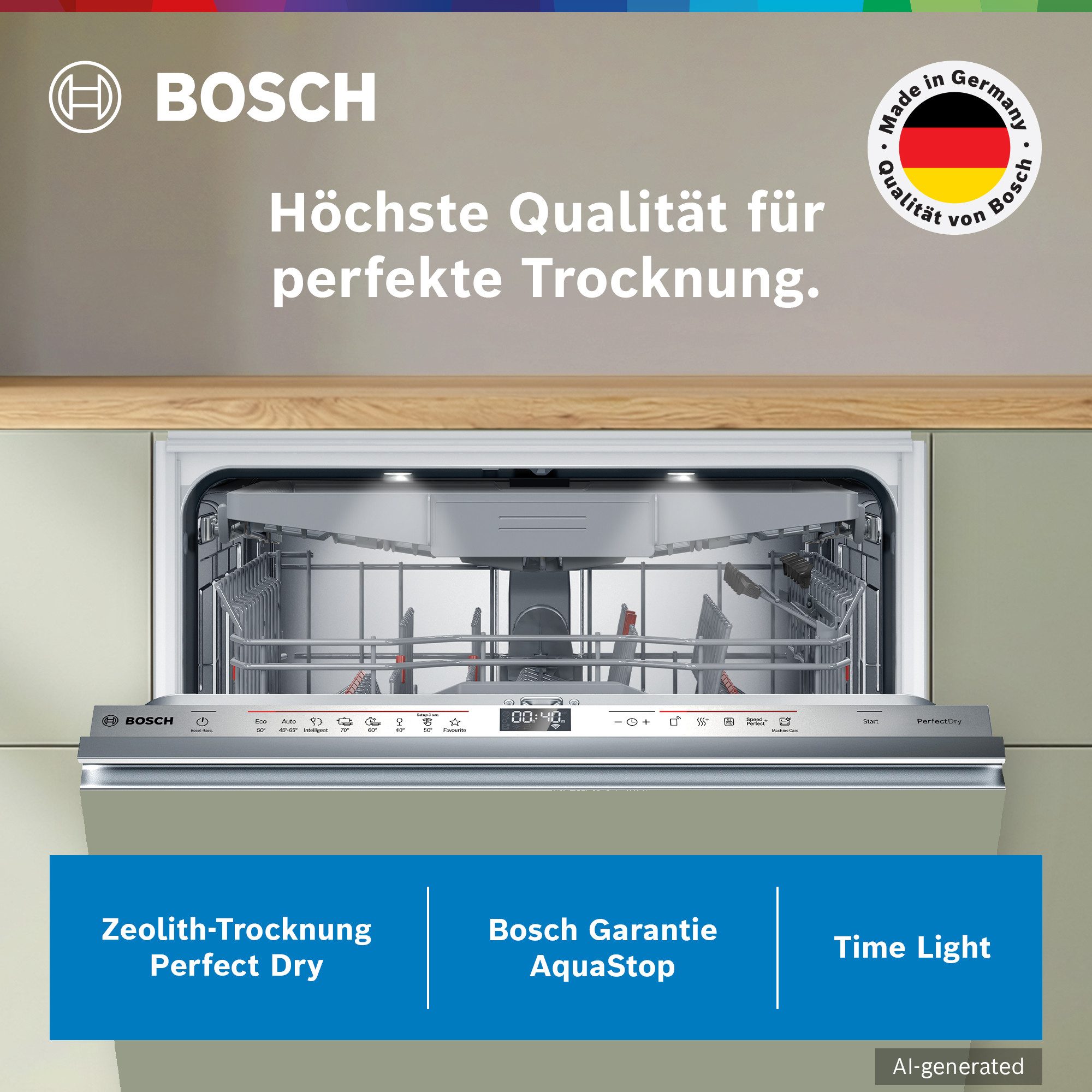 BOSCH vollintegrierbarer Geschirrspüler XXL, Serie 6 SBV6ZCX16E, 14 Maßgedecke, Time Light - Restzeit wird auf Küchenboden projiziert