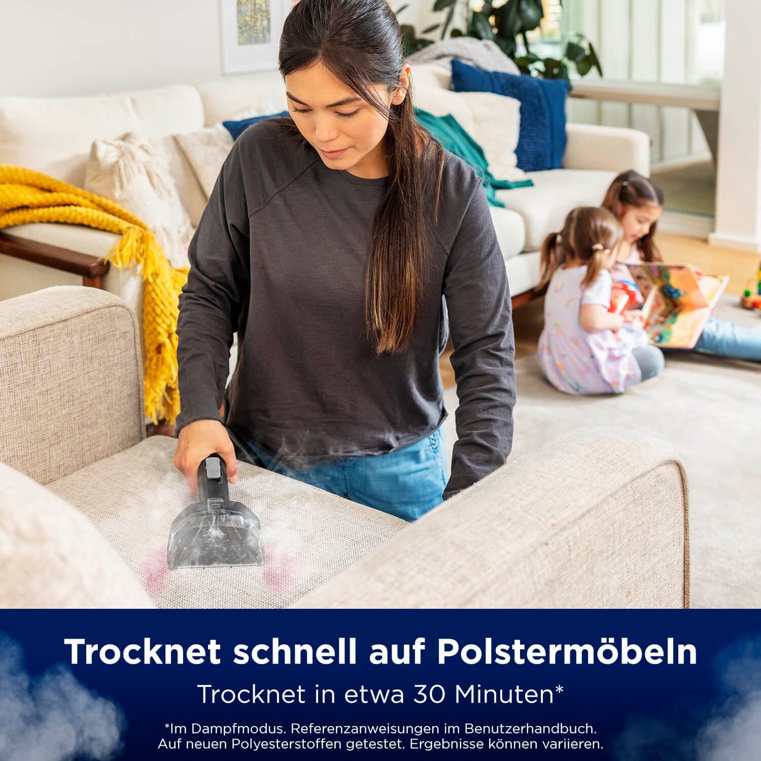 Bissell Wasch-Sauger 3697N, SpotClean® HydroSteam™ Select, mit Dampf, Dual-Tank, 1000 W, beutellos, 15kPa, reinigt Flecken auf Teppich, Polster,Treppe, Autositz, Fliese