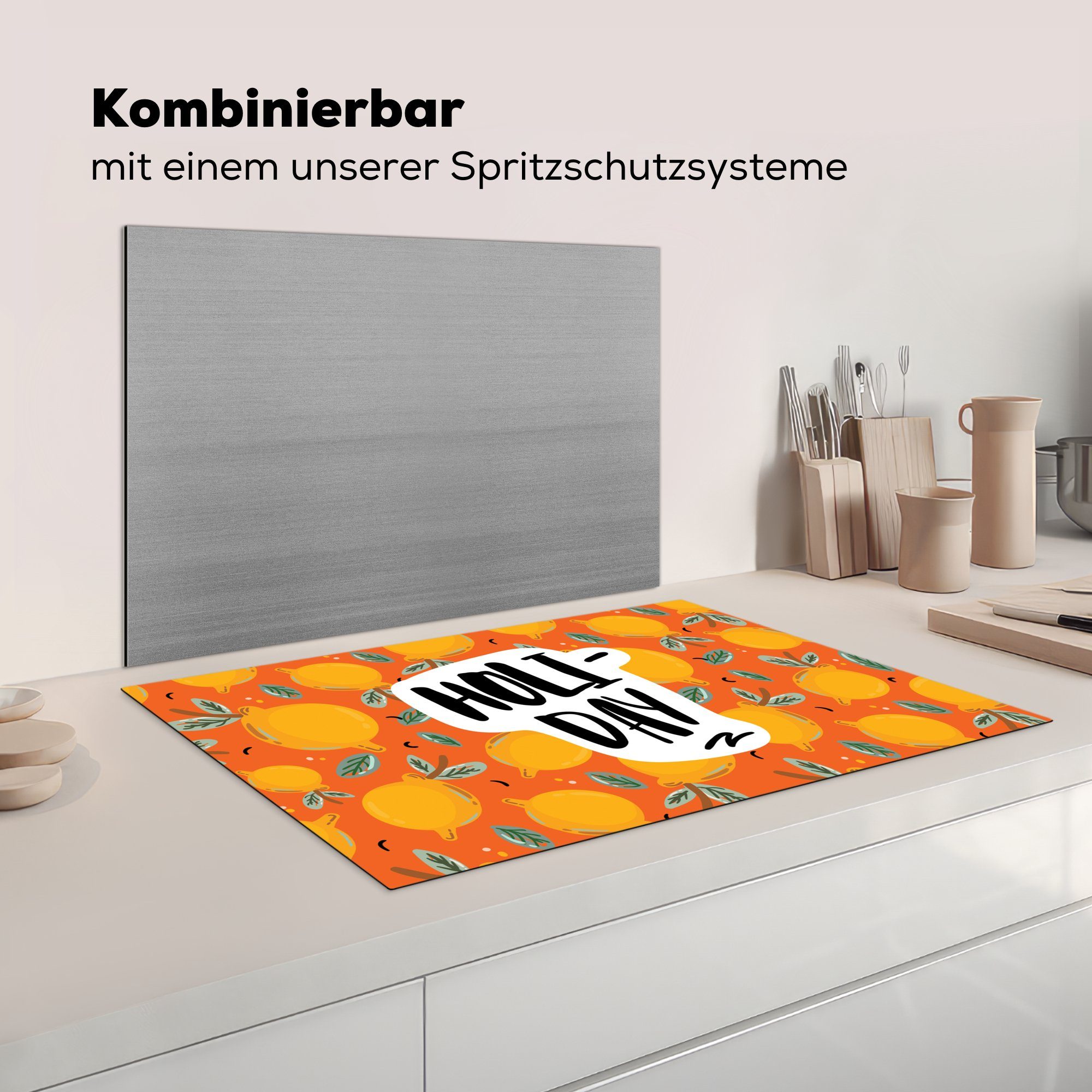 Orange, 81x52 für küche, tlg), Zitrone Sommer Herdblende-/Abdeckplatte - Vinyl, cm, Induktionskochfeld MuchoWow - die Ceranfeldabdeckung Schutz (1