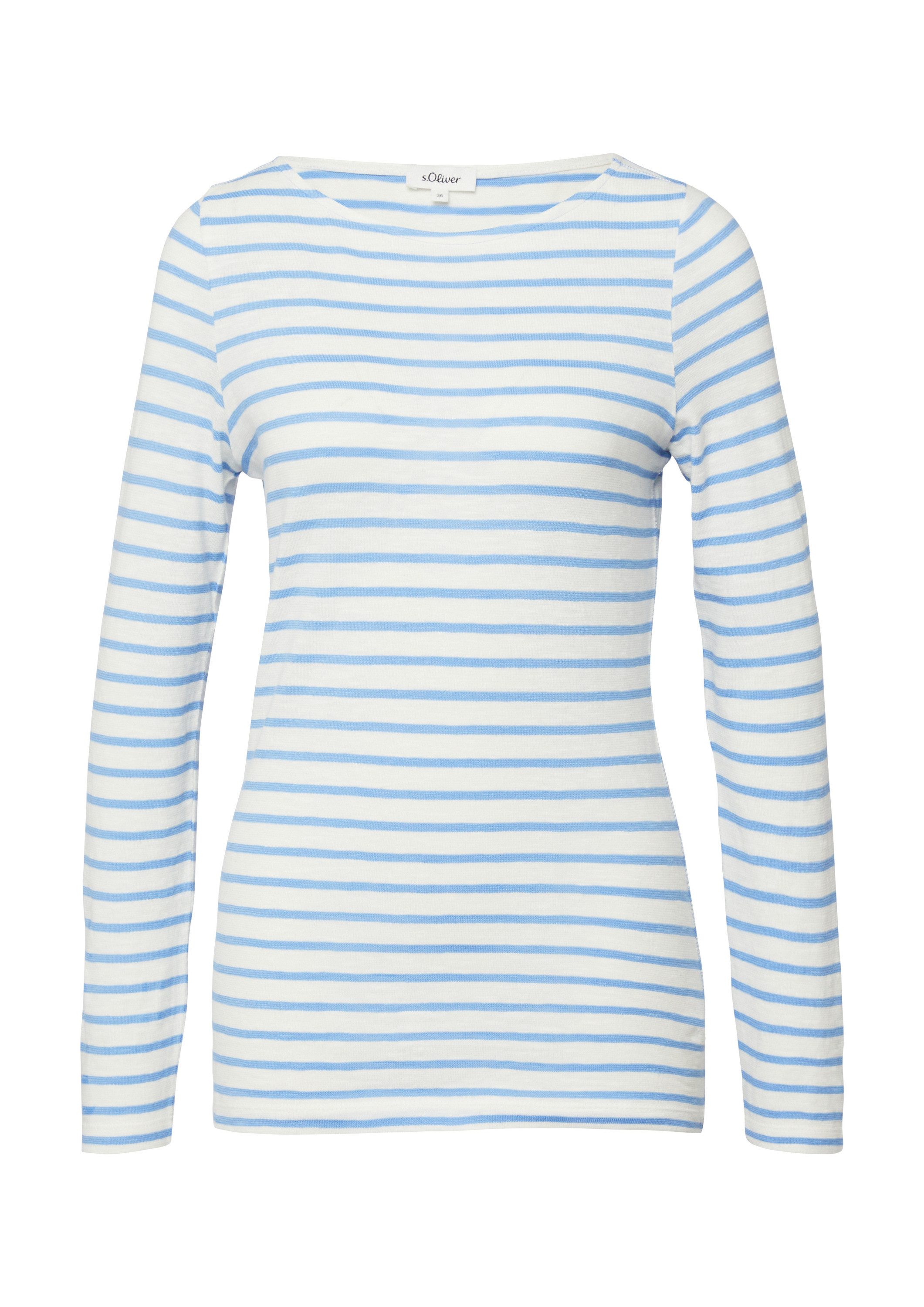 s.Oliver Langarmshirt T-Shirt Gestreiftes Langarmshirt aus Flammgarm mit U- günstig online kaufen