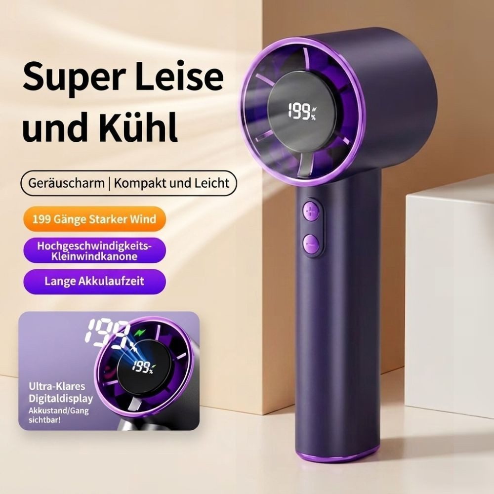 Montegoni Handventilator Tragbarer Mini USB Ventilator, Handventilator USB Ventilator, Digitaldisplay, Starke Windleistung, leise & USB-aufladbar