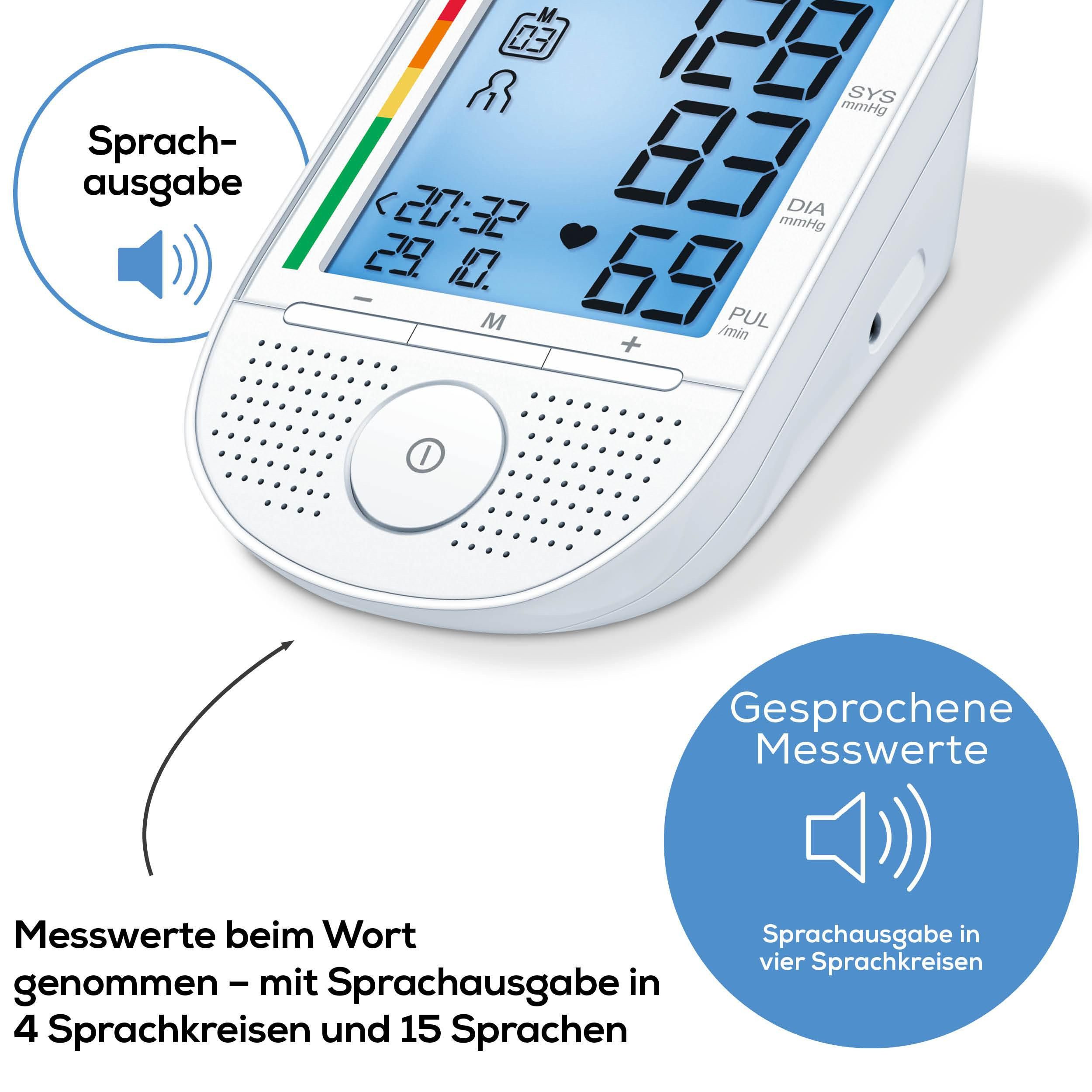 BEURER Oberarm-Blutdruckmessgerät BM 49 mit Sprachausgabe in DE, FR, IT, NL, Mit Arrhythmie-Erkennung, inkl. Aufbewahrungstasche und Blutdruckpass – Bild 5 von 5