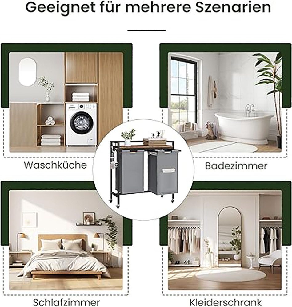 EUGAD Wäschekorb (1 St), Wäschesammler, mit Rollen, Ablage, Haken, ausziehbar abnehmbar