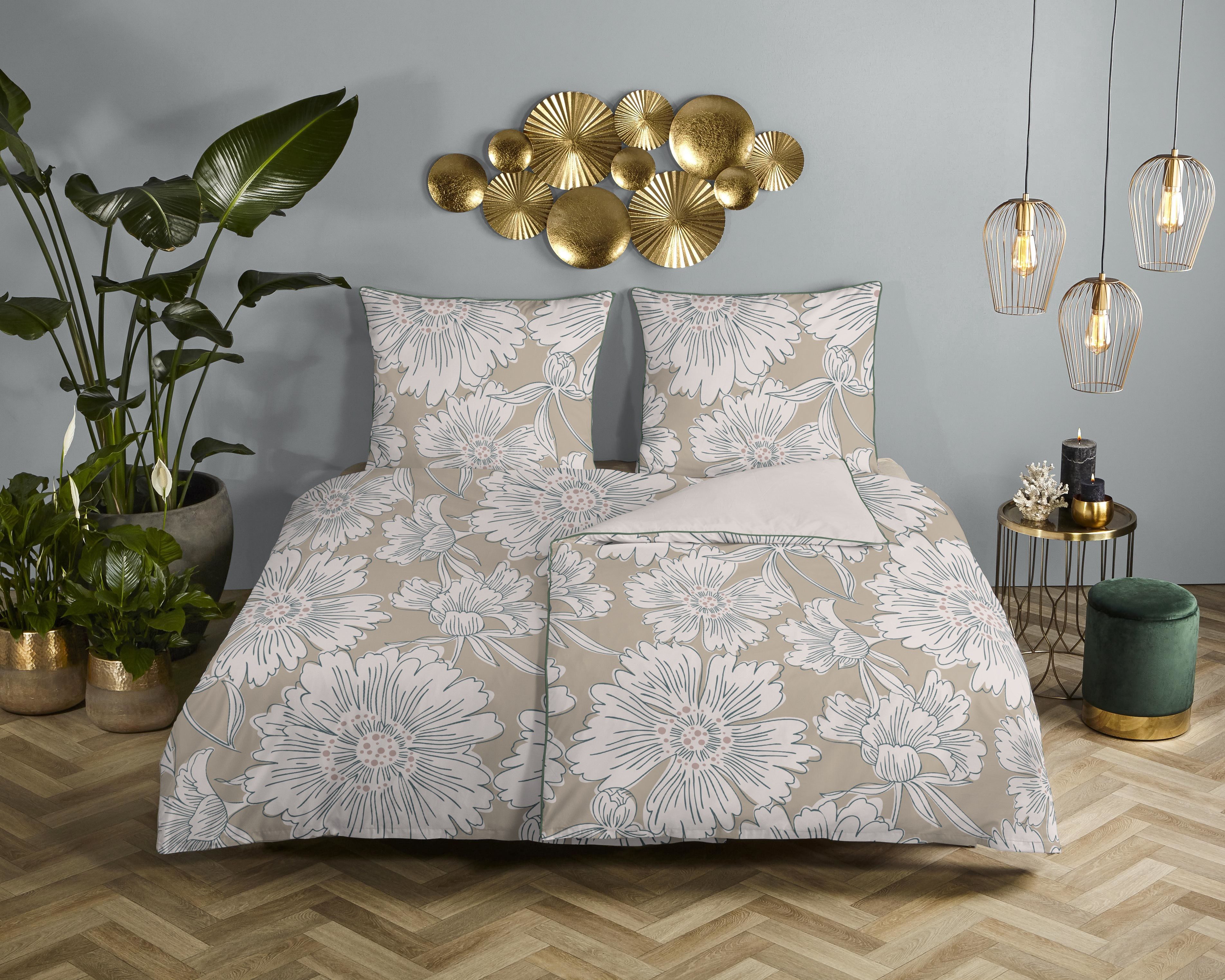 Descanso Wendebettwäsche Ancona, Satin, 2 teilig, Satin, Reißverschluss, Paspel, Biese, Wendeoptik, Luxe, Blume