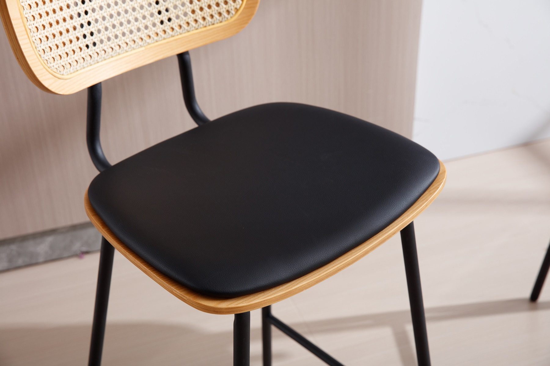 WAHSON OFFICE CHAIRS Barhocker 2er Set Rattan Barstuhl mit Metallbeinen Sitzfläche aus Kunstleder