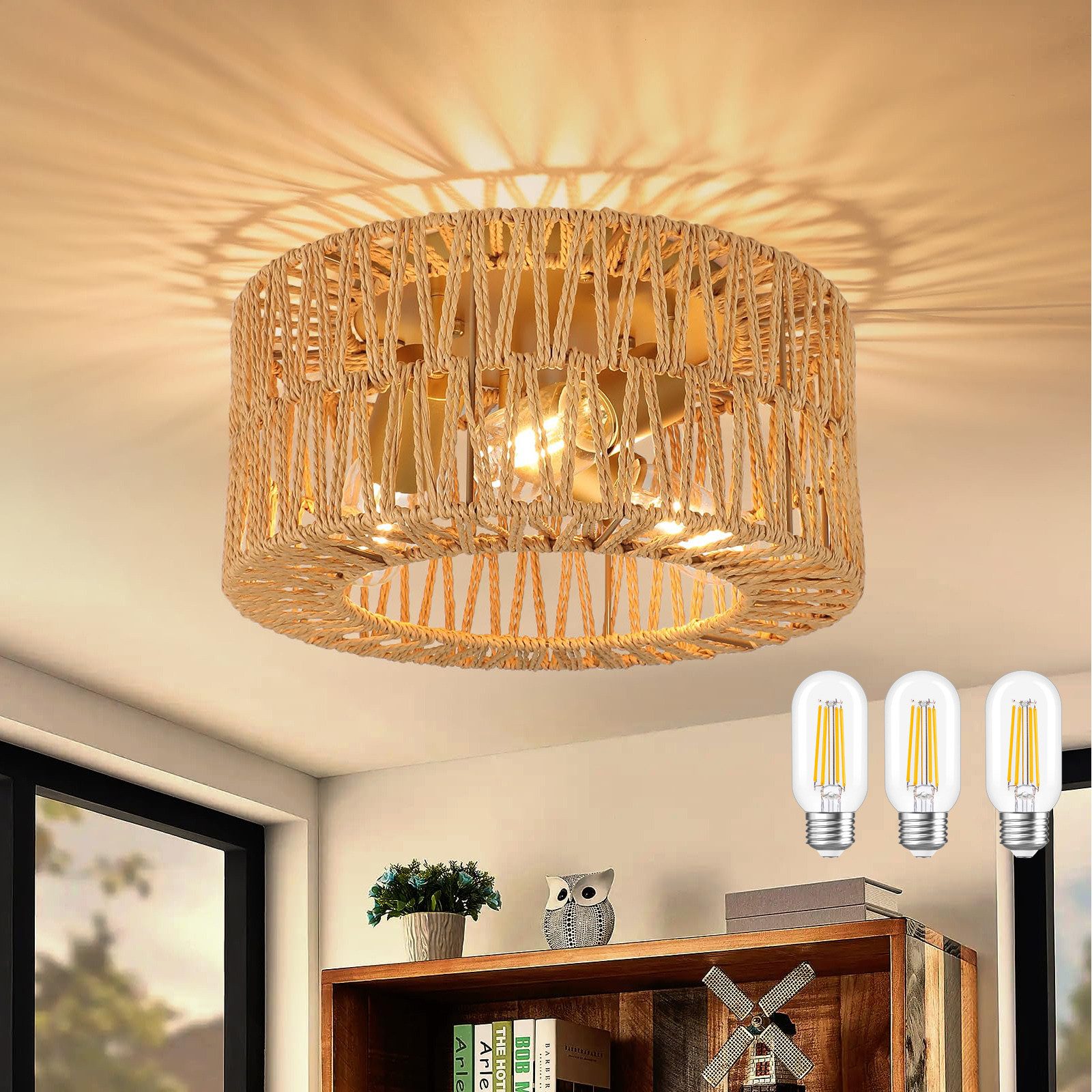 Laybasic LED Pendelleuchte Rattan Lampe E27 günstig online kaufen