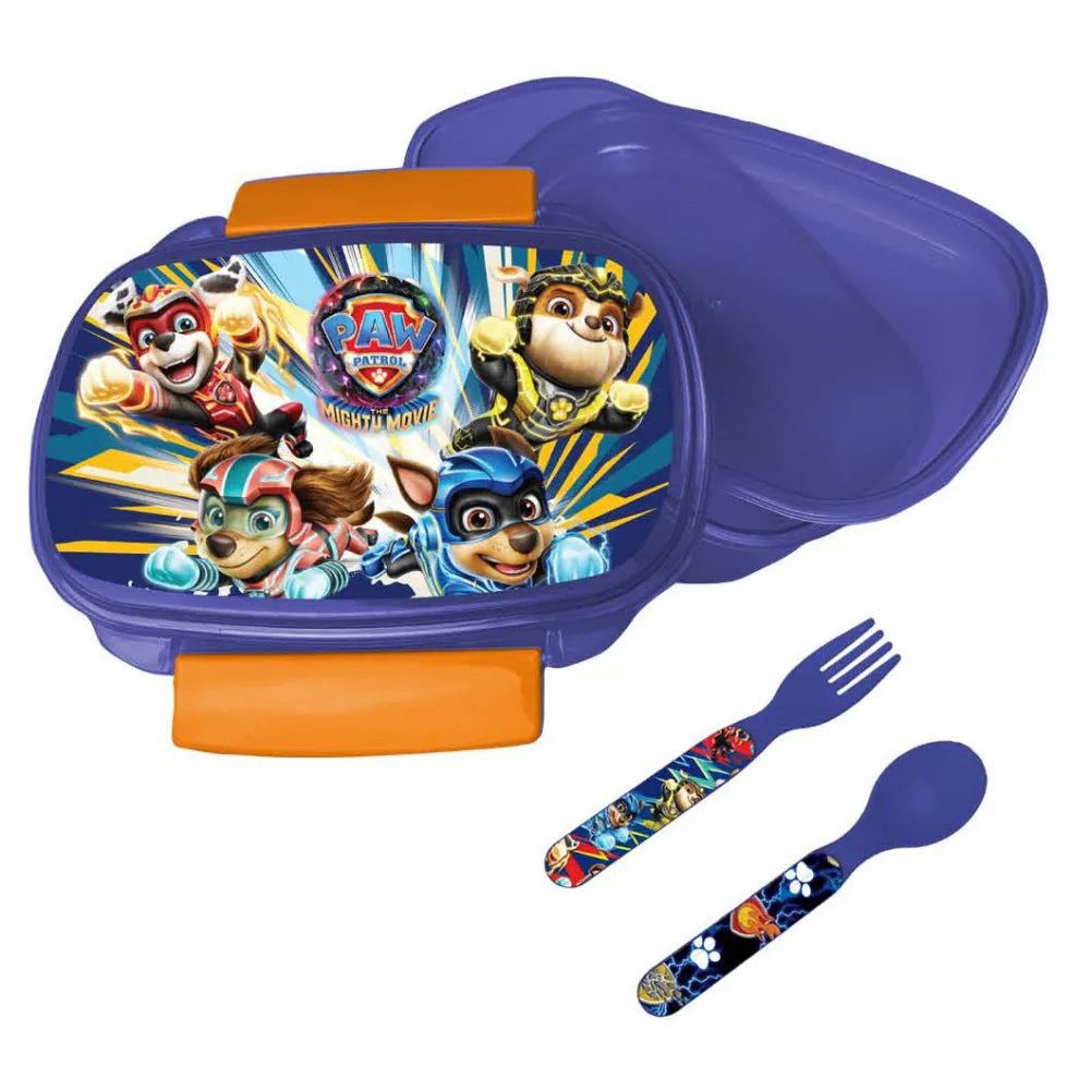 PAW PATROL Lunchbox Paw Patrol Chase 4 tlg Kinder Set Brotdose Alu-Trinkflasche Besteck, (4-tlg., Spar-Set)