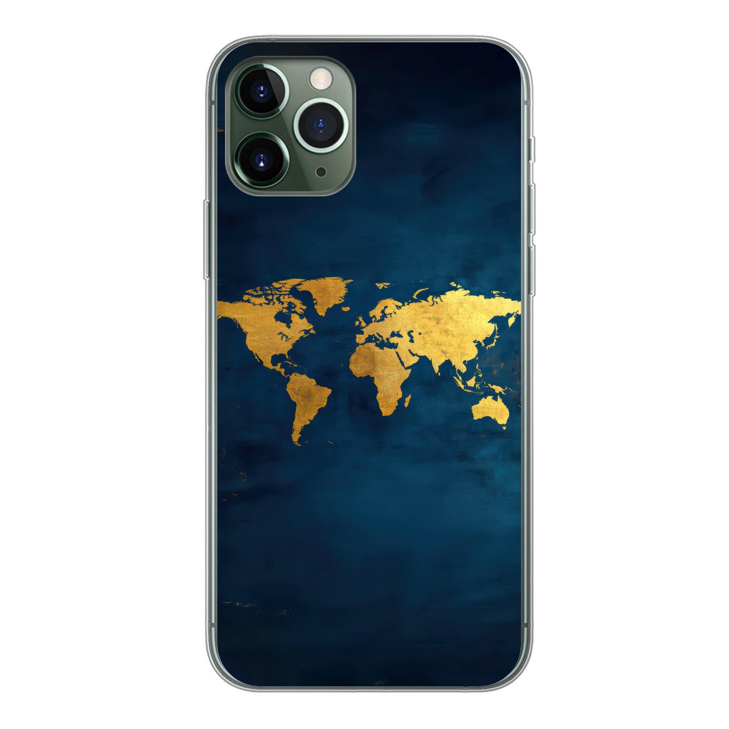 MuchoWow Handyhülle für Apple iPhone 11 Pro Weltkarte - Gold - Dunkelblau, Smartphone-Bumper, Print, Handy Schutzhülle Dünn