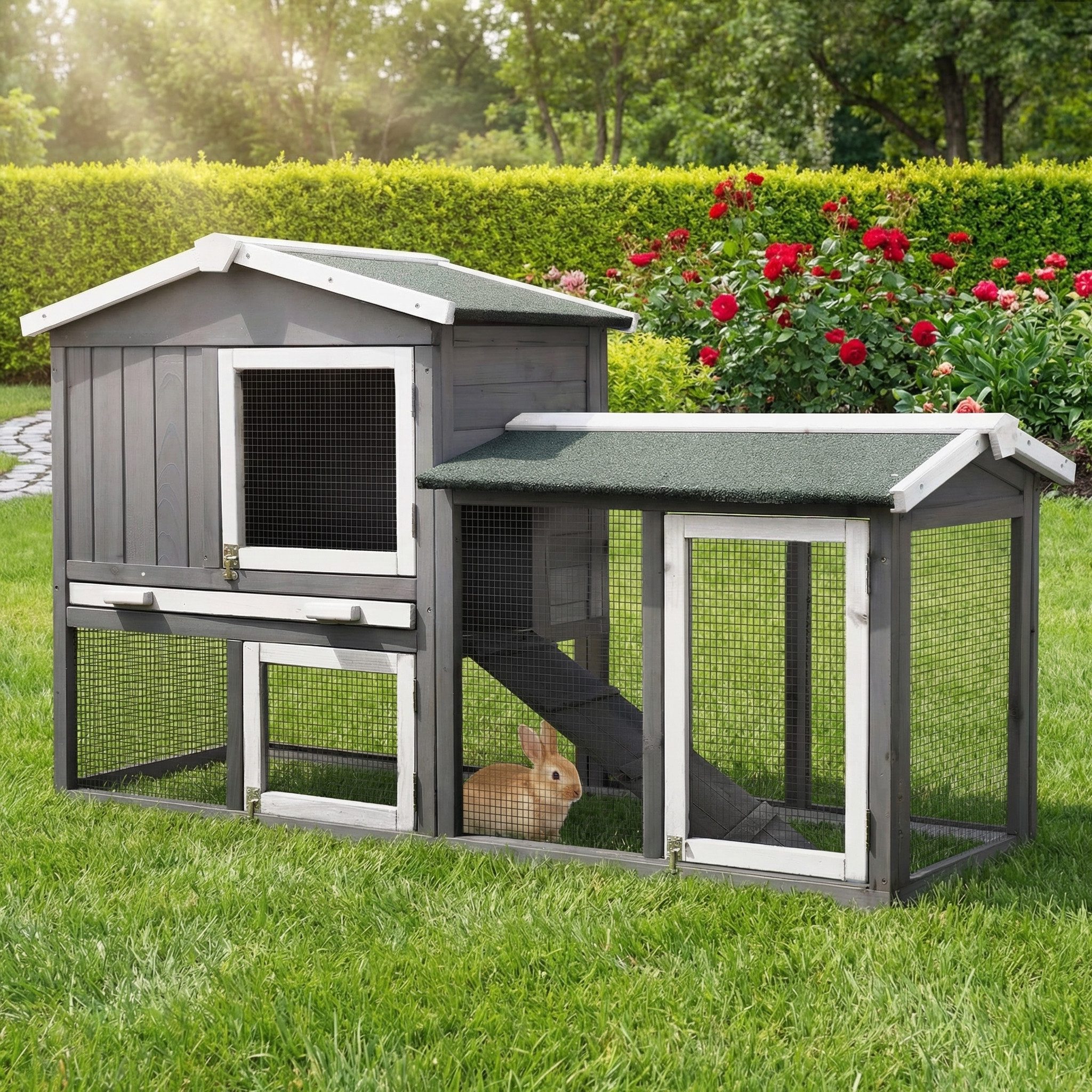 My Animal Kleintierstall XXL Hasenstall MH-03, 2 Etagen mit Freilauf, Wetterbeständig
