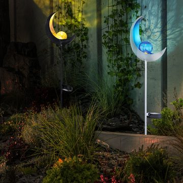 Globo LED Solarleuchte, LED-Leuchtmittel fest verbaut, Solarlampe LED Gartendeko Außenlampe Mond Design blau gelb 2er Set