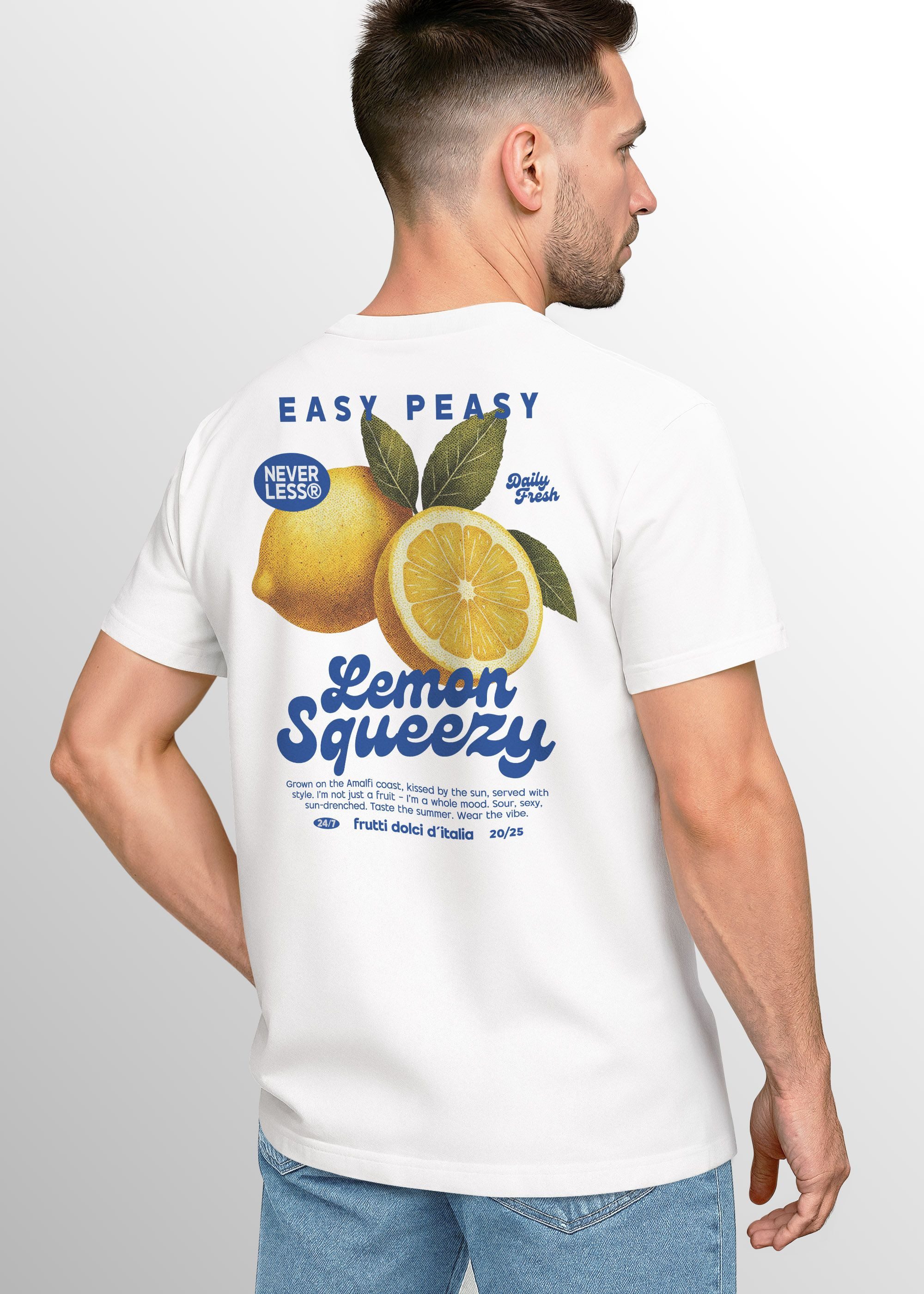 Neverless Print-Shirt Herren T-Shirt Backprint Easy Peasy Lemon Squeezy Zitrusfrüchte mit Print