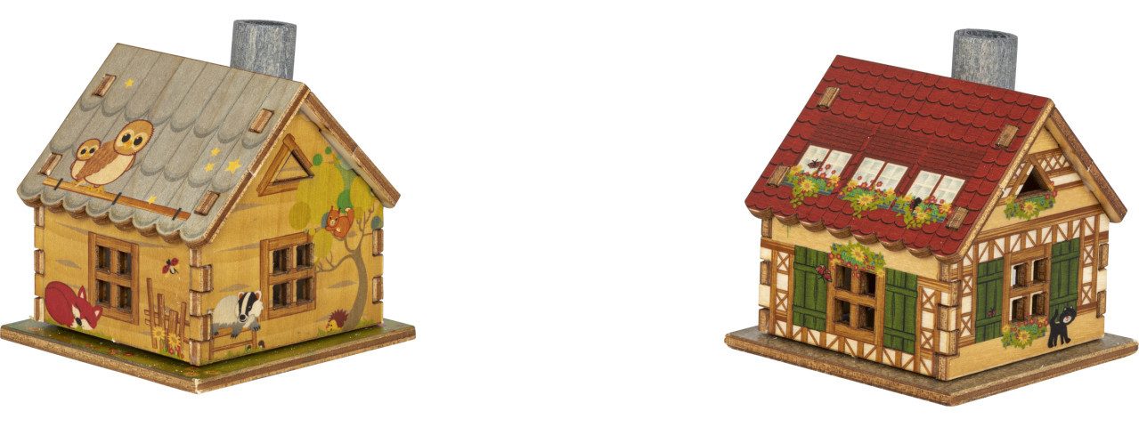 SAICO Original Räuchermännchen Saico Räucherfigur Haus Holz 7 cm 2-fach sortiert