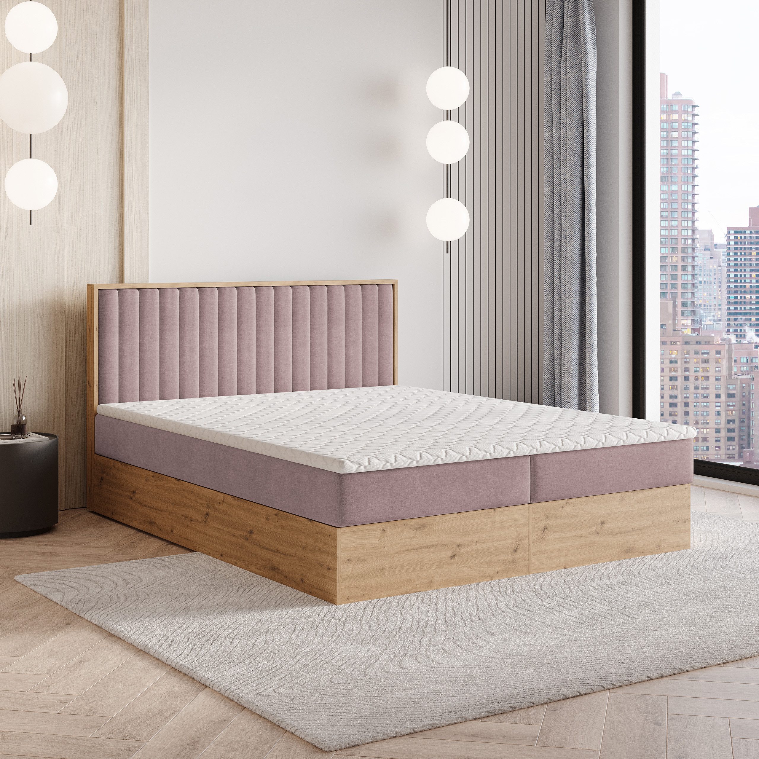 Masseno Boxbett VARELI 180x200 cm mit Bonell Matratze und Topper, Doppelbett, Polsterbett mit Kopfteil, Boxspringbett