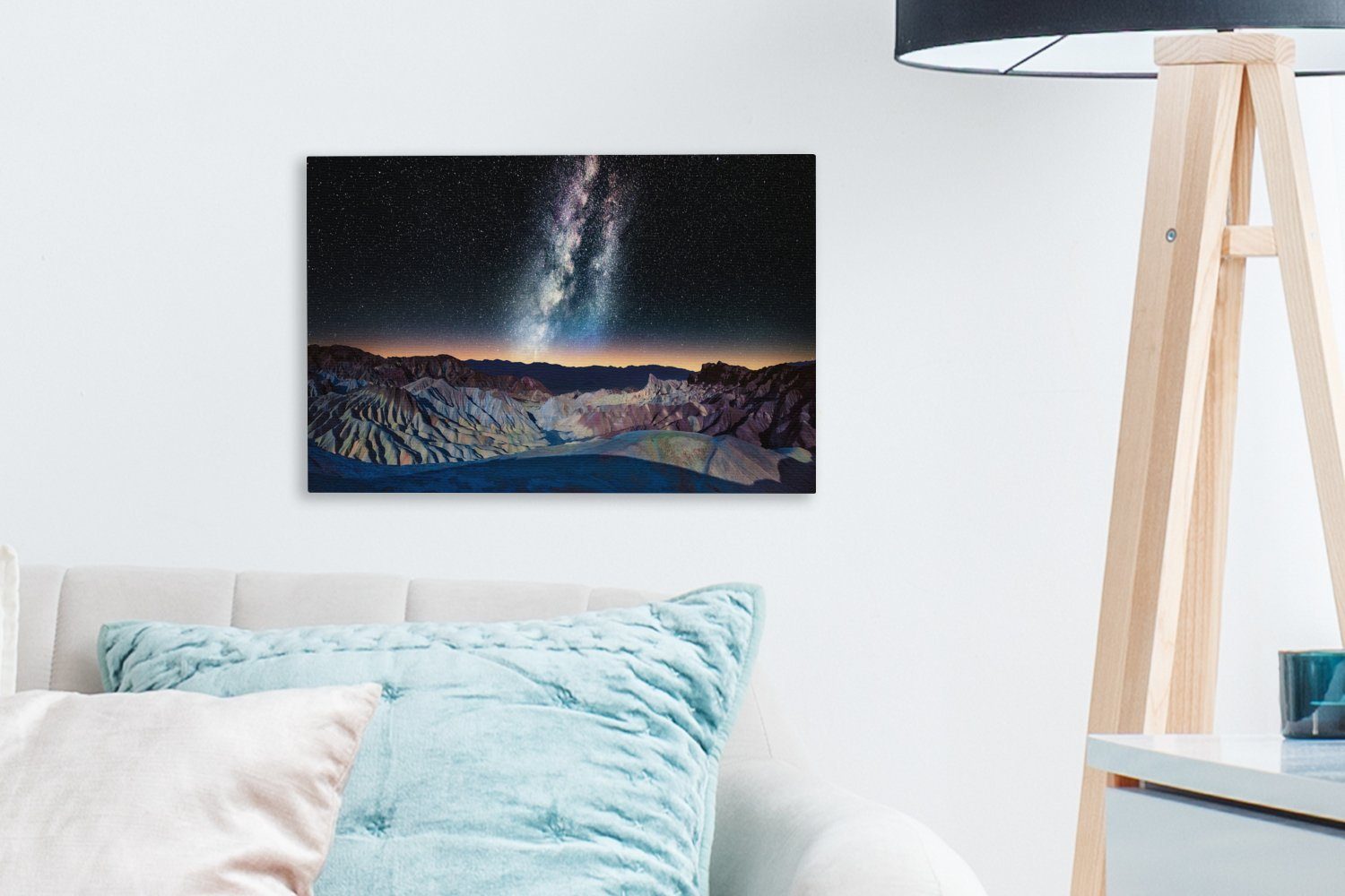 OneMillionCanvasses® Leinwandbild Milchstraße über Wanddeko, 30x20 St), Sonnenuntergang, Wandbild Leinwandbilder, (1 bei Aufhängefertig, cm Berglandschaft