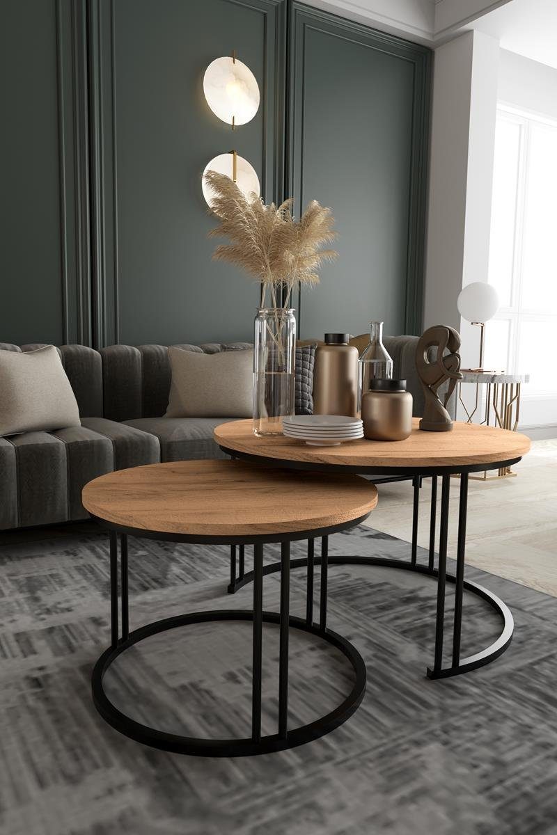 Beautysofa Couchtisch Lotte (runde Holztischplatten, schwarze günstig online kaufen