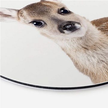 K&L Wall Art Gemälde Metallposter Rehkitz Bambi Kinderzimmer Baby Reh Waldtiere, Metalloptik Wandbild Ø 30cm