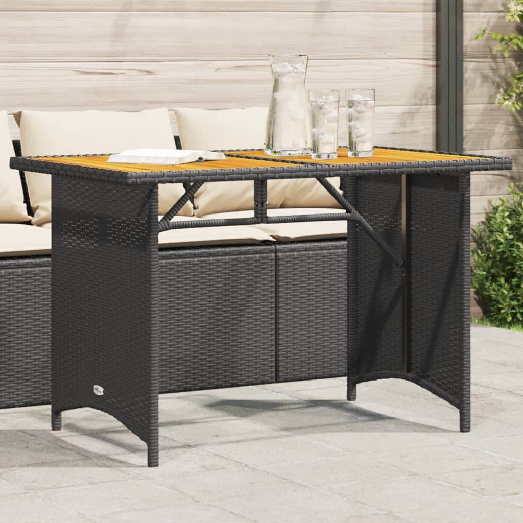 vidaXL Gartentisch Gartentisch mit Holzplatte Schwarz 110x68x70 cm Poly Rattan (1-St)
