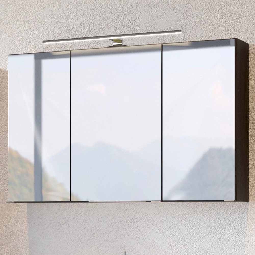 Lomadox Spiegelschrank ARLON-03 Badmöbel mit LED 100 cm graphit BxHxT  100x64x20 cm | Spiegelschränke