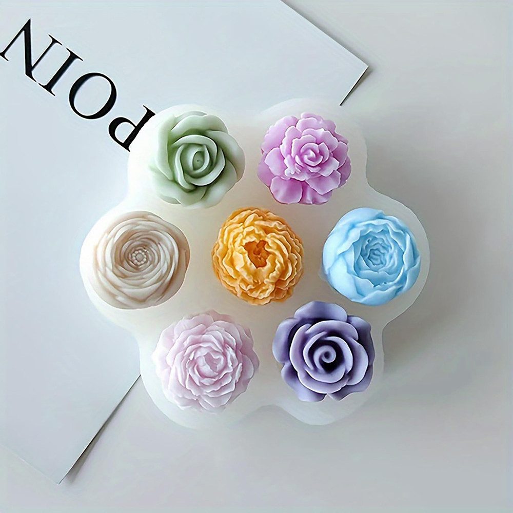 Agger Silikonform Blumen, Kerzengießformen Silikon Rosen,Blumen Formen,7-fach, 3D Kerzen Silikonformen Gießformen,DIY-Dekoration,Aromatherapie